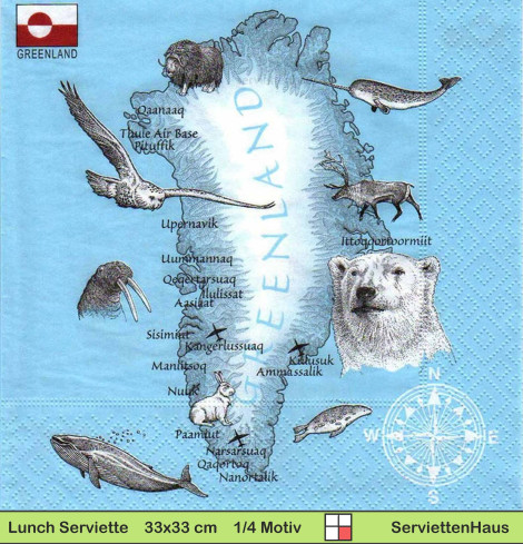 Grönland - Landkarte - 1 Paket mit 20 Servietten